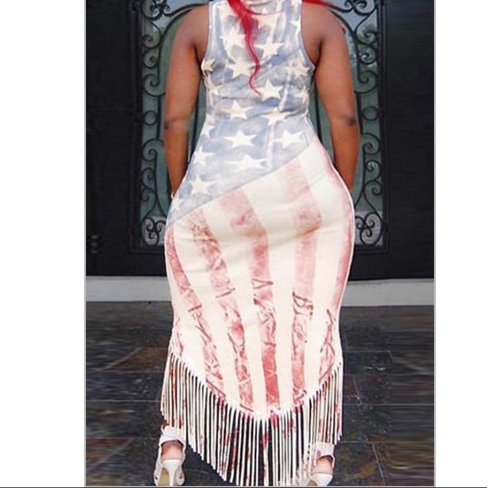 Brand New Faded Independence Day Fringe Dress L - Picture 2 of 6